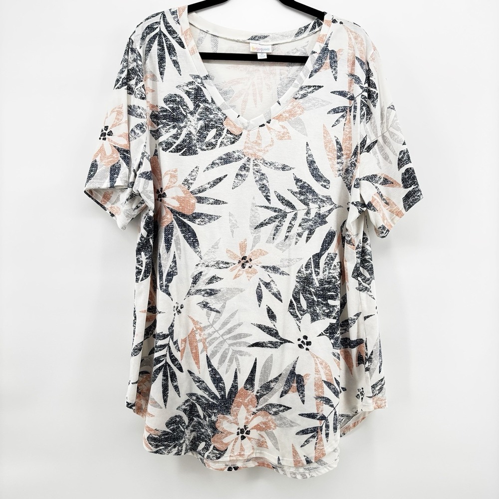 LuLaRoe Iris Tunic T Shirt Top V Neck XL Boyfriend Soft Stretch PalmFloral Beach